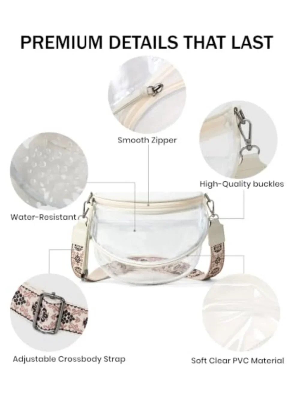 Clear Crossbody Bag Stadium Approved PVC Bum Bag Concerts Travel